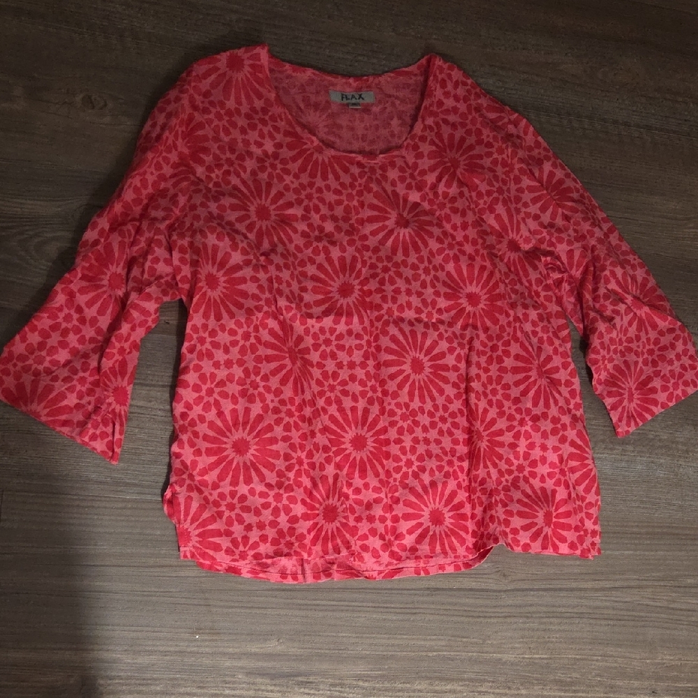 Flax Coral Pink Floral Daisy Print Women's Blouse